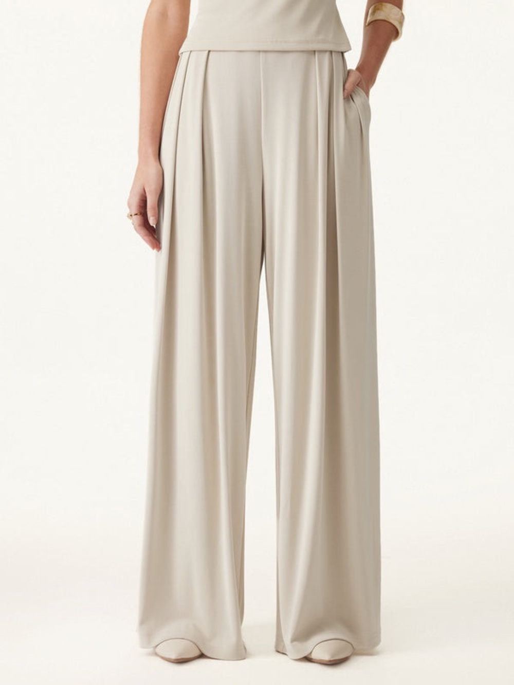 OGL Soft Cream Wide-Leg Palazzo Trousers with Pockets